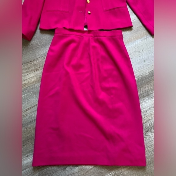VTG Oleg Cassini Blazer Suit Wool Set Skirt Magenta Fuschia Pink Size 10 S M - Picture 8 of 14